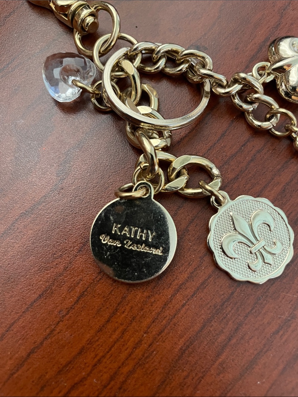 Kathy Van Zeeland Gold-Tone Fleur-de-Lis Crystal Charm Keychain - Picture 2 of 11